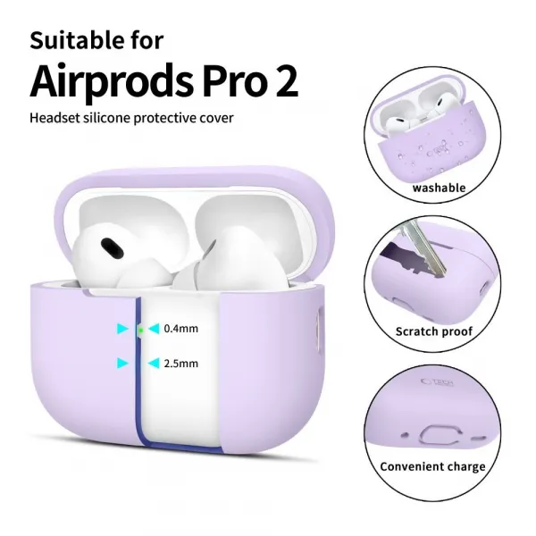 Tech-Protect Silikónové puzdro, Apple AirPods Pro 1 / 2, fialové