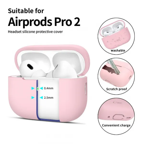 Tech-Protect Silikónové puzdro, Apple AirPods Pro 1 / 2, ružové