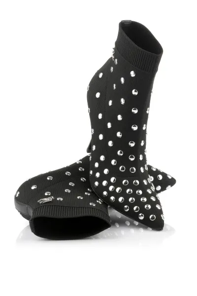 Členková Obuv Karl Lagerfeld Pandara Studs Knit Boot Black Knit Text W/Silver