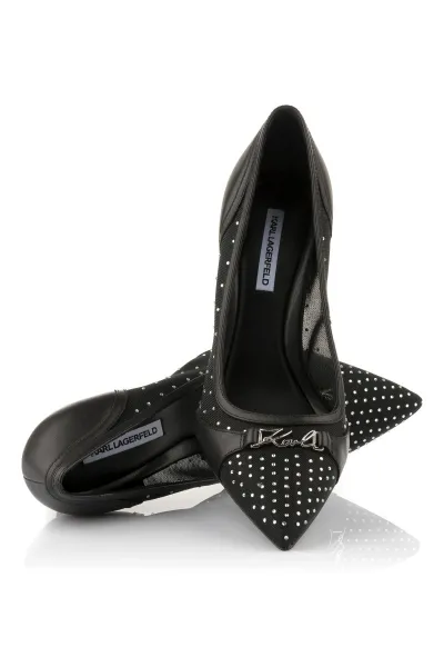 Lodičky Karl Lagerfeld Debutante Glitter Mesh Pump Black Lthr & Text W/Silver