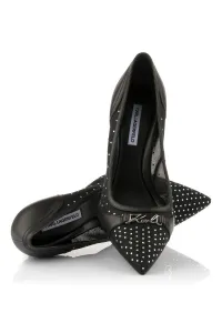Lodičky Karl Lagerfeld Debutante Glitter Mesh Pump Black Lthr & Text W/Silver