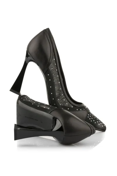 Lodičky Karl Lagerfeld Debutante Glitter Mesh Pump Black Lthr & Text W/Silver