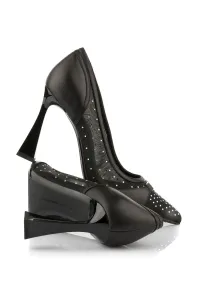 Lodičky Karl Lagerfeld Debutante Glitter Mesh Pump Black Lthr & Text W/Silver