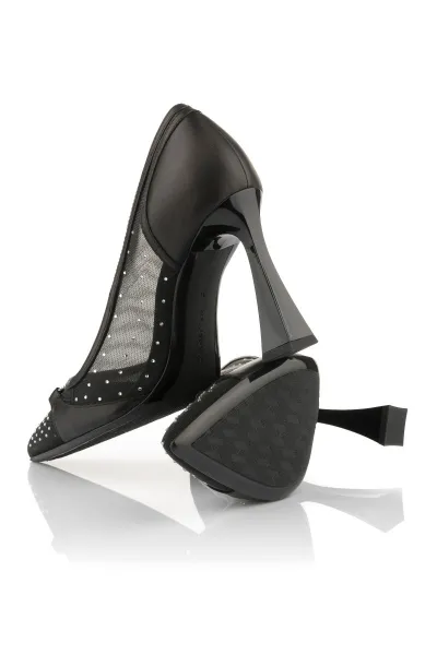 Lodičky Karl Lagerfeld Debutante Glitter Mesh Pump Black Lthr & Text W/Silver