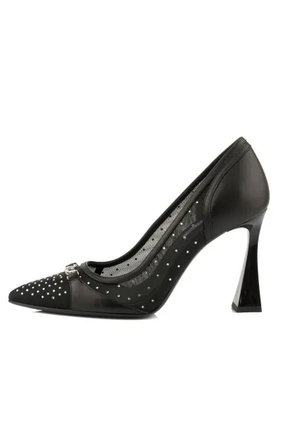 Lodičky Karl Lagerfeld Debutante Glitter Mesh Pump Black Lthr & Text W/Silver
