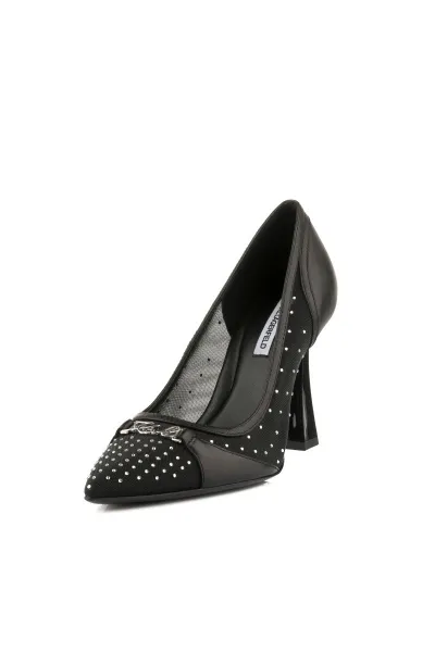 Lodičky Karl Lagerfeld Debutante Glitter Mesh Pump Black Lthr & Text W/Silver
