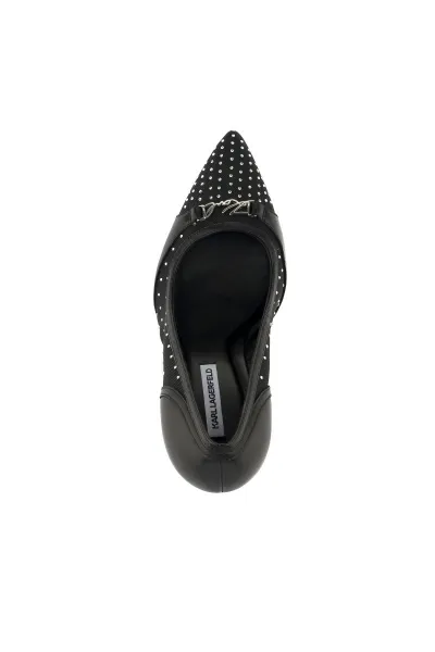 Lodičky Karl Lagerfeld Debutante Glitter Mesh Pump Black Lthr & Text W/Silver