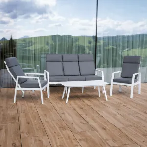 Záhradný polohovací set, sivá/biela, hliník, EDOIN