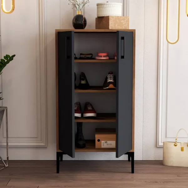 Skrinka na topánky / Botník Prag - Walnut, Anthracite