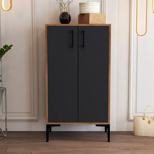 Skrinka na topánky / Botník Prag - Walnut, Anthracite