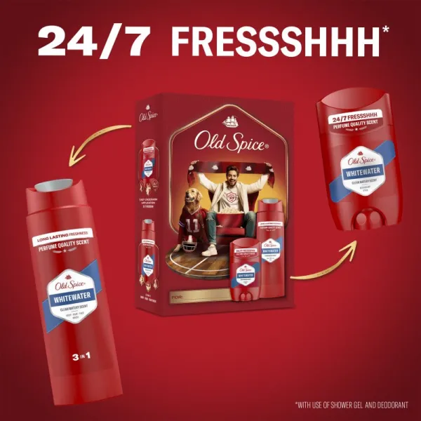 Old Spice Whitewater Darčeková Súprava Pre Športových Fanúšikov: Tuhý Dezodorant A Sprchový Gél