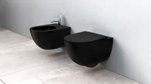 REA - Závesná WC misa vrátane sedátka RIMLESS Carlo Mini Slim čierna matná REA-C8489