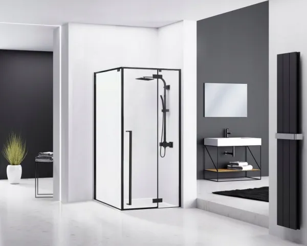 REA/S - Sprchovací kút FARGO 90x90 - matný čierny s bielou sprchovou vaničkou Savoy KPL-K6318