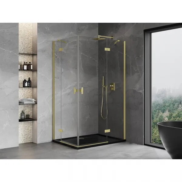 MEXEN/S - Mist H Duo sprchovací kút dvere krídlové 70 x 85, transparent, zlato kartáčovaná 8A5-070L-085P-55-00