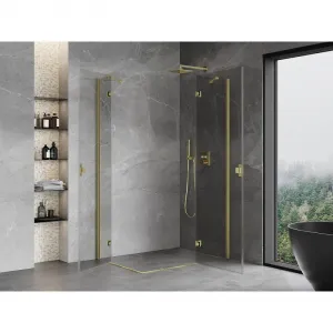 MEXEN/S - Mist H Duo sprchovací kút dvere krídlové 70 x 85, transparent, zlato kartáčovaná 8A5-070L-085P-55-00