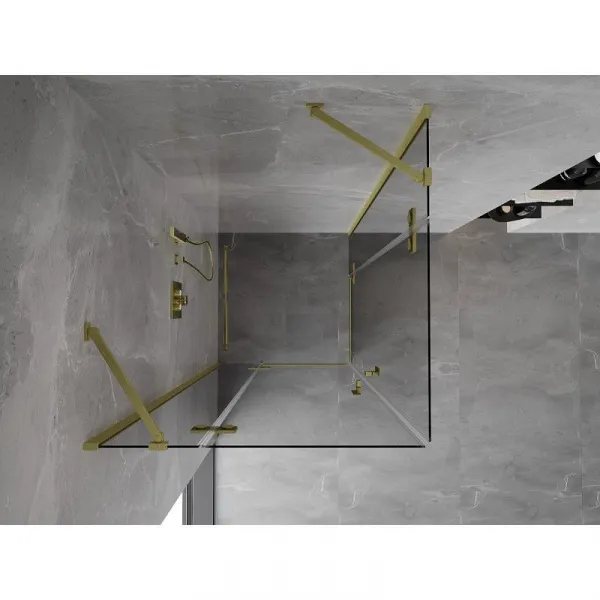 MEXEN/S - Mist H Duo sprchovací kút dvere krídlové 80 x 80, transparent, zlato kartáčovaná 8A5-080L-080P-55-00