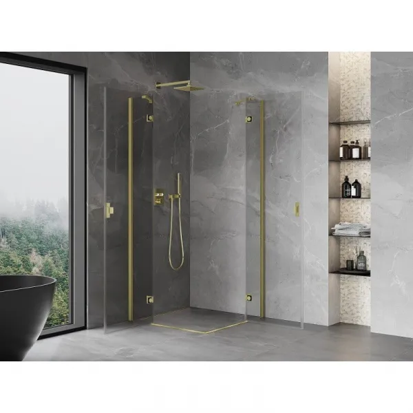 MEXEN/S - Mist H Duo sprchovací kút dvere krídlové 80 x 80, transparent, zlato kartáčovaná 8A5-080L-080P-55-00