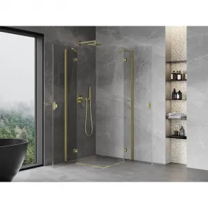 MEXEN/S - Mist H Duo sprchovací kút dvere krídlové 80 x 80, transparent, zlato kartáčovaná 8A5-080L-080P-55-00