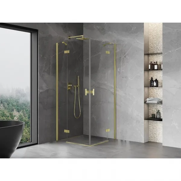 MEXEN/S - Mist H Duo sprchovací kút dvere krídlové 80 x 80, transparent, zlato kartáčovaná 8A5-080L-080P-55-00
