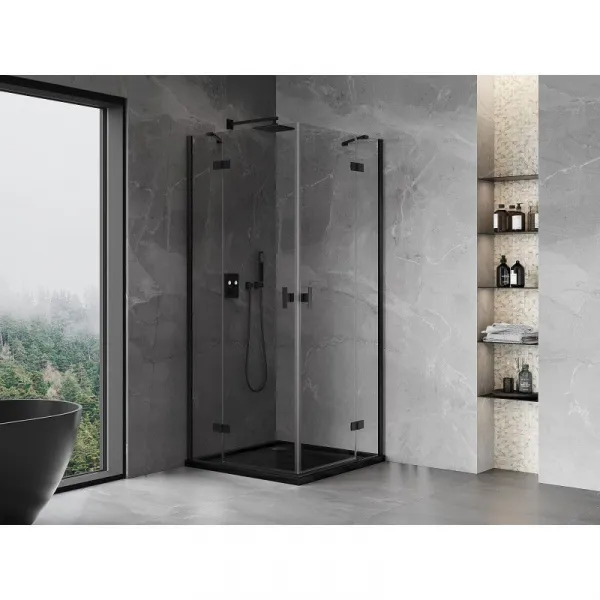 MEXEN/S - Mist H Duo sprchovací kút dvere krídlové 70 x 70, transparent, čierna 8A5-070L-070P-70-00