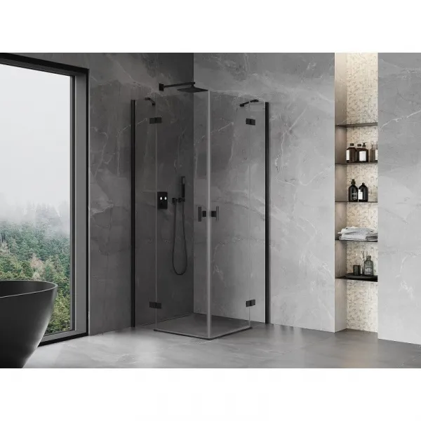 MEXEN/S - Mist H Duo sprchovací kút dvere krídlové 70 x 70, transparent, čierna 8A5-070L-070P-70-00