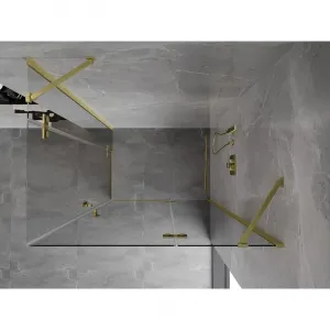 MEXEN/S - Mist H Duo sprchovací kút dvere krídlové 70 x 85, transparent, zlato kartáčovaná 8A5-070L-085P-55-00
