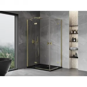 MEXEN/S - Mist H Duo sprchovací kút dvere krídlové 80 x 70, transparent, zlato 8A5-080L-070P-50-00