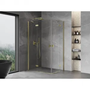 MEXEN/S - Mist H Duo sprchovací kút dvere krídlové 80 x 70, transparent, zlato 8A5-080L-070P-50-00