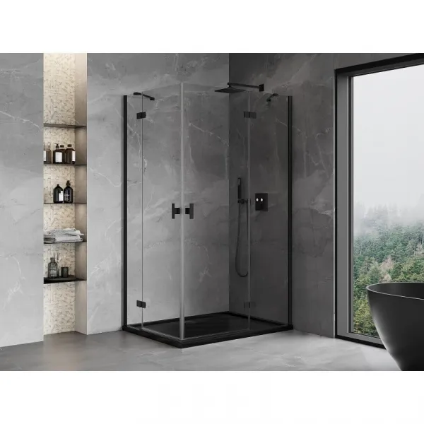 MEXEN/S - Mist H Duo sprchovací kút dvere krídlové 75 x 105, transparent, čierna 8A5-075L-105P-70-00