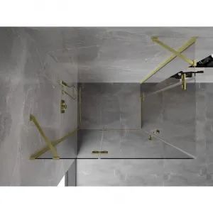 MEXEN/S - Mist H Duo sprchovací kút dvere krídlové 110 x 80, transparent, zlato kartáčovaná 8A5-110L-080P-55-00