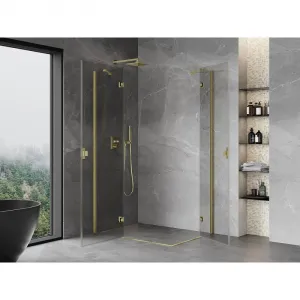 MEXEN/S - Mist H Duo sprchovací kút dvere krídlové 110 x 80, transparent, zlato kartáčovaná 8A5-110L-080P-55-00