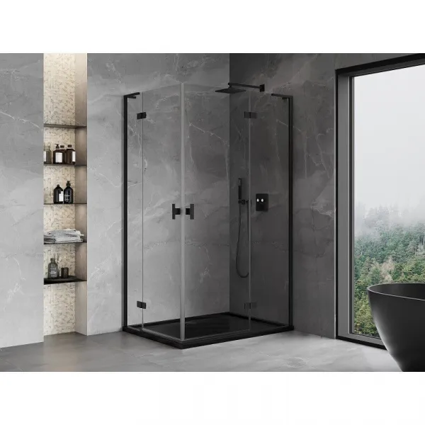 MEXEN/S - Mist-H L Duo sprchovací kút dvere krídlové 80 x 100, transparent, čierna 8A5L-080L-100P-70-00