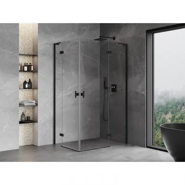 MEXEN/S - Mist-H L Duo sprchovací kút dvere krídlové 80 x 100, transparent, čierna 8A5L-080L-100P-70-00