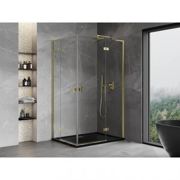 MEXEN/S - Mist-H L Duo sprchovací kút dvere krídlové 80 x 100, transparent, zlato 8A5L-080L-100P-50-00