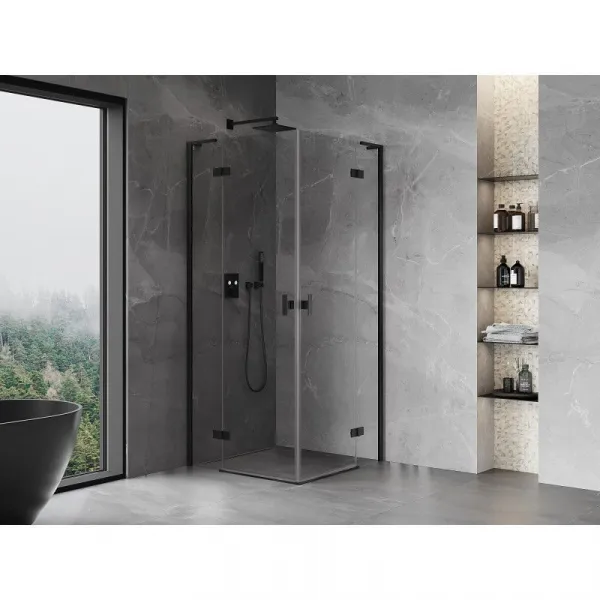 MEXEN/S - Mist-H L Duo sprchovací kút dvere krídlové 80 x 80, transparent, čierna 8A5L-080L-080P-70-00