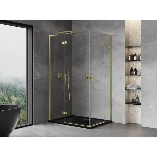 MEXEN/S - Mist-H L Duo sprchovací kút dvere krídlové 80 x 70, transparent, zlato 8A5L-080L-070P-50-00