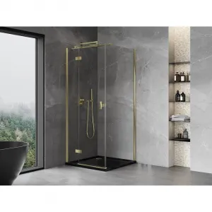 MEXEN/S - Mist HT sprchovací kút dvere krídlové ľavá 80 x 80, transparent, zlato 8A5T-080-080-50-00-L