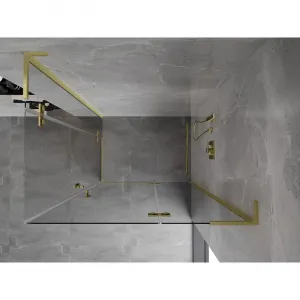 MEXEN/S - Mist-H L Duo sprchovací kút dvere krídlové 80 x 100, transparent, zlato kartáčovaná 8A5L-080L-100P-55-00