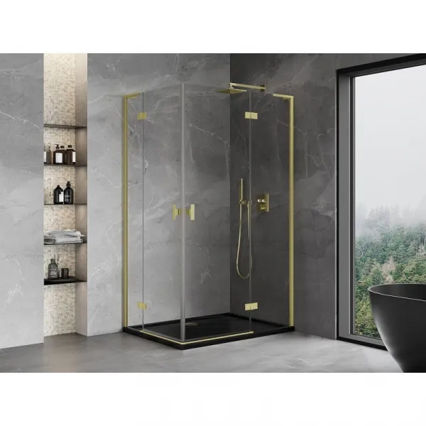 MEXEN/S - Mist-H L Duo sprchovací kút dvere krídlové 80 x 100, transparent, zlato kartáčovaná 8A5L-080L-100P-55-00