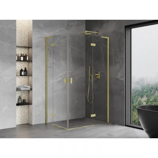 MEXEN/S - Mist-H L Duo sprchovací kút dvere krídlové 80 x 100, transparent, zlato kartáčovaná 8A5L-080L-100P-55-00