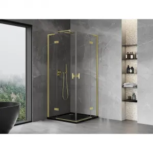 MEXEN/S - Mist-H L Duo sprchovací kút dvere krídlové 80 x 80, transparent, zlato kartáčovaná 8A5L-080L-080P-55-00