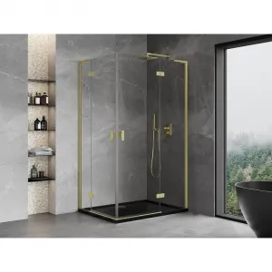 MEXEN/S - Mist-H L Duo sprchovací kút dvere krídlové 70 x 115, transparent, zlato kartáčovaná 8A5L-070L-115P-55-00