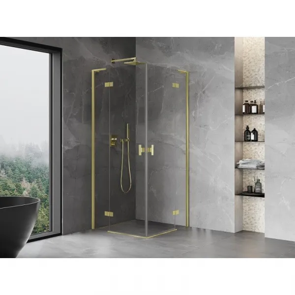 MEXEN/S - Mist-H L Duo sprchovací kút dvere krídlové 80 x 80, transparent, zlato kartáčovaná 8A5L-080L-080P-55-00