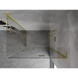 MEXEN/S - Mist-H L Duo sprchovací kút dvere krídlové 70 x 115, transparent, zlato kartáčovaná 8A5L-070L-115P-55-00