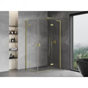 MEXEN/S - Mist-H L Duo sprchovací kút dvere krídlové 70 x 115, transparent, zlato kartáčovaná 8A5L-070L-115P-55-00