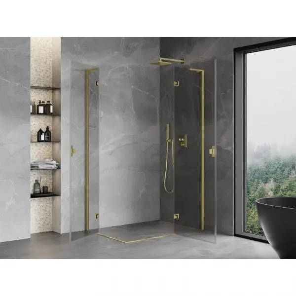 MEXEN/S - Mist-H L Duo sprchovací kút dvere krídlové 70 x 115, transparent, zlato kartáčovaná 8A5L-070L-115P-55-00