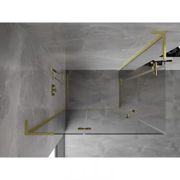 MEXEN/S - Mist-H L Duo sprchovací kút dvere krídlové 80 x 70, transparent, zlato kartáčovaná 8A5L-080L-070P-55-00