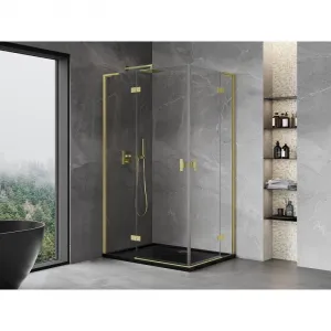 MEXEN/S - Mist-H L Duo sprchovací kút dvere krídlové 80 x 70, transparent, zlato kartáčovaná 8A5L-080L-070P-55-00