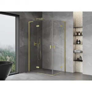 MEXEN/S - Mist-H L Duo sprchovací kút dvere krídlové 80 x 70, transparent, zlato kartáčovaná 8A5L-080L-070P-55-00