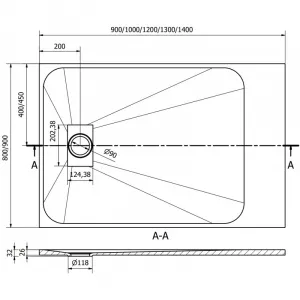 MEXEN/S - Hugo sprchová vanička SMC 100x90, čierna, krytka zlatá 42709010-G